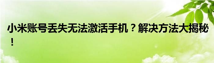 小米账号丢失无法激活手机？解决方法大揭秘！