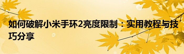 如何破解小米手环2亮度限制：实用教程与技巧分享