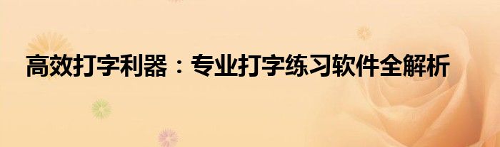 高效打字利器：专业打字练习软件全解析