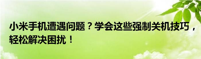 小米手机遭遇问题？学会这些强制关机技巧，轻松解决困扰！