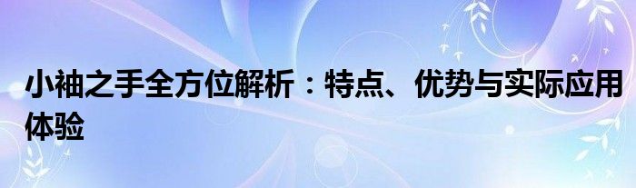 小袖之手全方位解析：特点、优势与实际应用体验