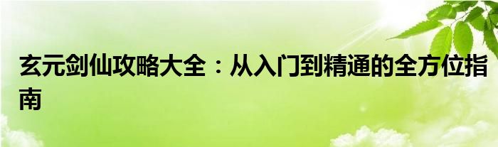 玄元剑仙攻略大全：从入门到精通的全方位指南