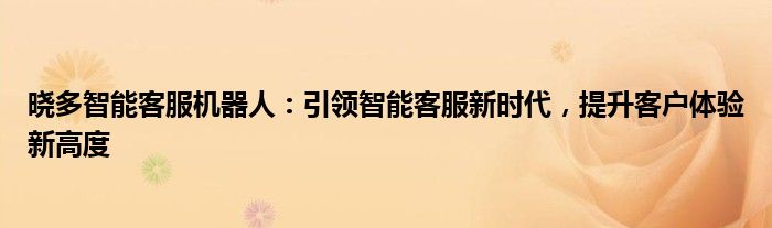 晓多智能客服机器人：引领智能客服新时代，提升客户体验新高度