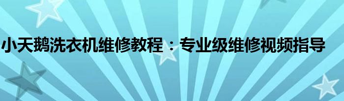 小天鹅洗衣机维修教程：专业级维修视频指导