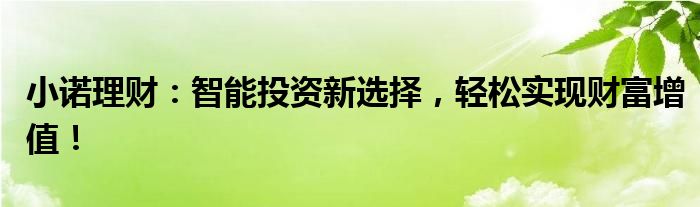 小诺理财：智能投资新选择，轻松实现财富增值！