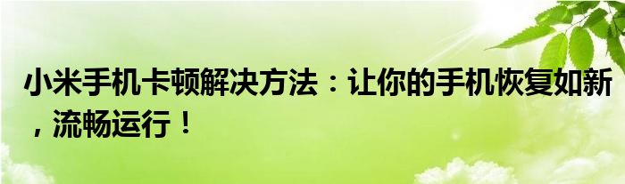 小米手机卡顿解决方法：让你的手机恢复如新，流畅运行！