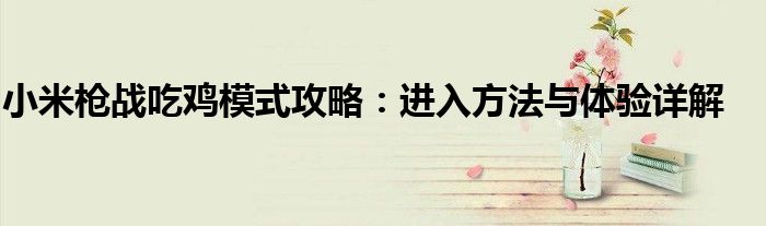 小米枪战吃鸡模式攻略：进入方法与体验详解
