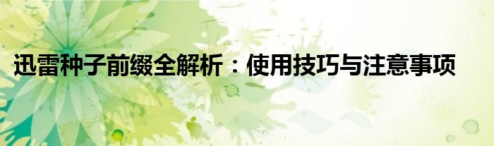 迅雷种子前缀全解析：使用技巧与注意事项