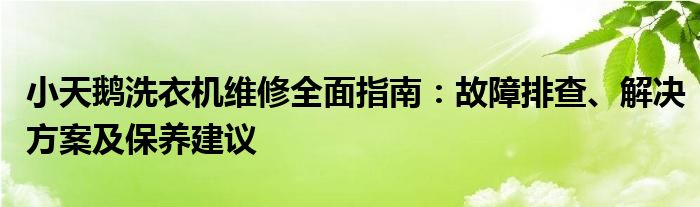 小天鹅洗衣机维修全面指南：故障排查、解决方案及保养建议