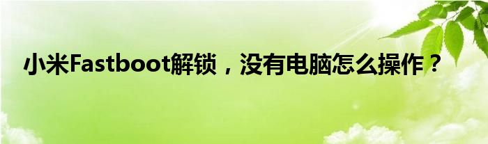 小米Fastboot解锁，没有电脑怎么操作？