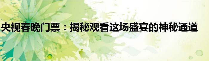 央视春晚门票：揭秘观看这场盛宴的神秘通道