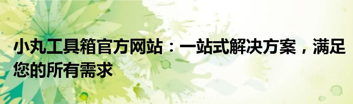 小丸工具箱官方网站：一站式解决方案，满足您的所有需求