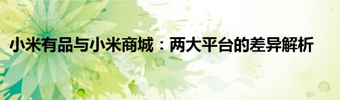 小米有品与小米商城：两大平台的差异解析