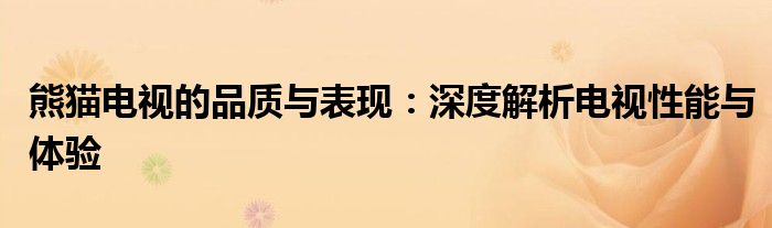 熊猫电视的品质与表现：深度解析电视性能与体验