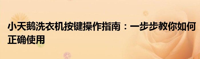 小天鹅洗衣机按键操作指南：一步步教你如何正确使用