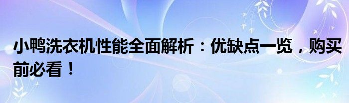 小鸭洗衣机性能全面解析：优缺点一览，购买前必看！