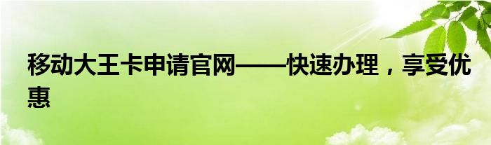 移动大王卡申请官网——快速办理，享受优惠