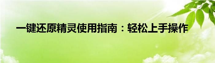 一键还原精灵使用指南：轻松上手操作