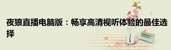 夜狼直播电脑版：畅享高清视听体验的最佳选择
