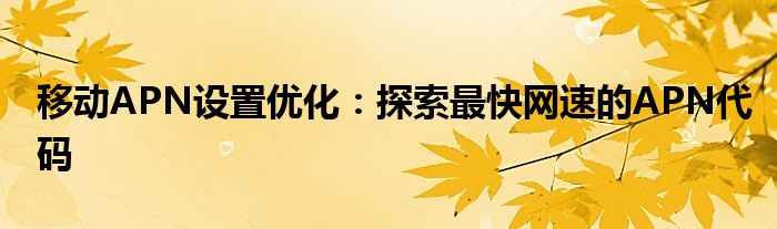 移动APN设置优化：探索最快网速的APN代码
