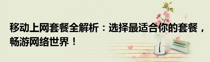 移动上网套餐全解析：选择最适合你的套餐，畅游网络世界！