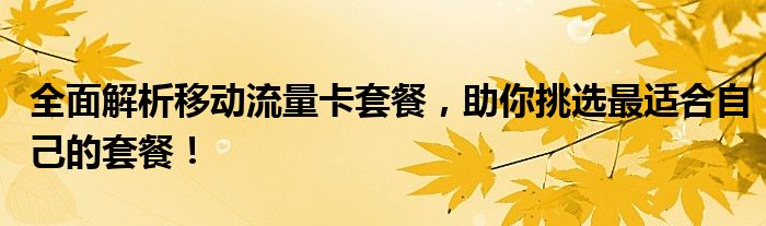 全面解析移动流量卡套餐，助你挑选最适合自己的套餐！