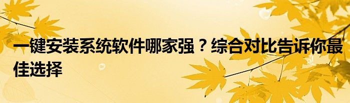 一键安装系统软件哪家强？综合对比告诉你最佳选择
