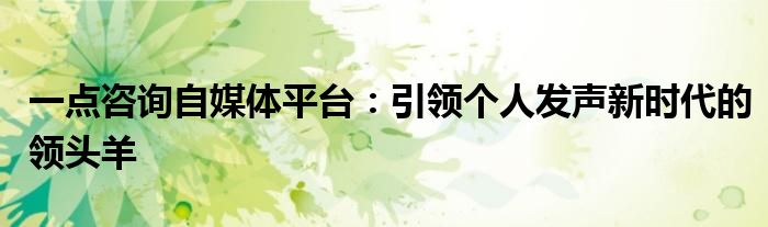 一点咨询自媒体平台：引领个人发声新时代的领头羊