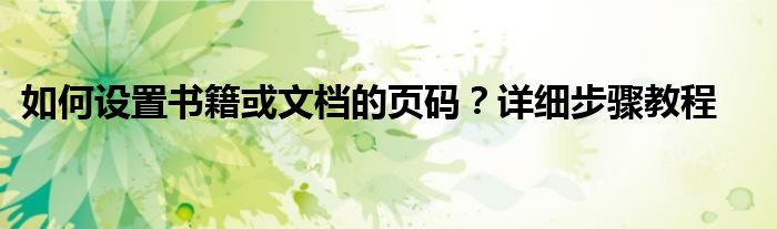 如何设置书籍或文档的页码？详细步骤教程
