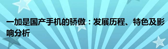 一加是国产手机的骄傲：发展历程、特色及影响分析