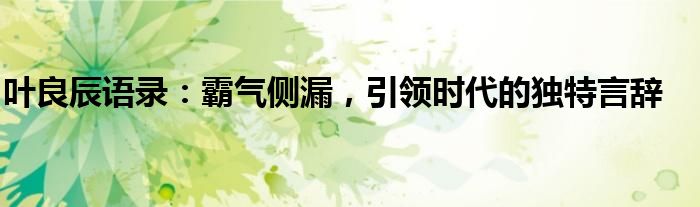 叶良辰语录：霸气侧漏，引领时代的独特言辞