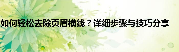 如何轻松去除页眉横线？详细步骤与技巧分享