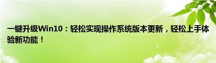 一键升级Win10：轻松实现操作系统版本更新，轻松上手体验新功能！