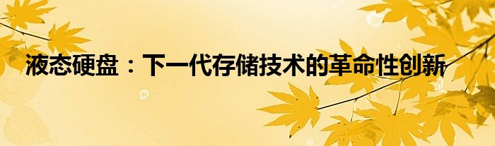 液态硬盘：下一代存储技术的革命性创新