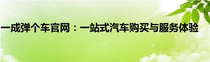 一成弹个车官网：一站式汽车购买与服务体验