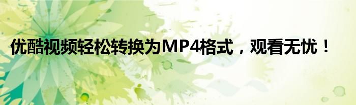 优酷视频轻松转换为MP4格式，观看无忧！