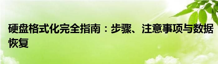 硬盘格式化完全指南：步骤、注意事项与数据恢复