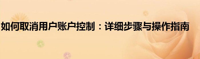 如何取消用户账户控制：详细步骤与操作指南