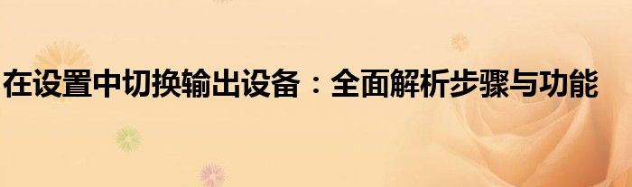 在设置中切换输出设备：全面解析步骤与功能