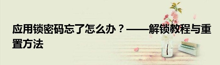 应用锁密码忘了怎么办？——解锁教程与重置方法