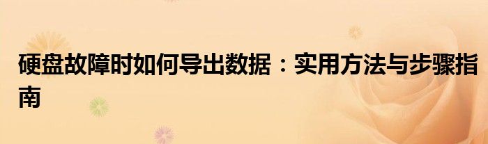 硬盘故障时如何导出数据：实用方法与步骤指南