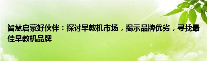 智慧启蒙好伙伴：探讨早教机市场，揭示品牌优劣，寻找最佳早教机品牌
