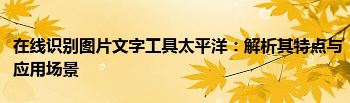 在线识别图片文字工具太平洋：解析其特点与应用场景