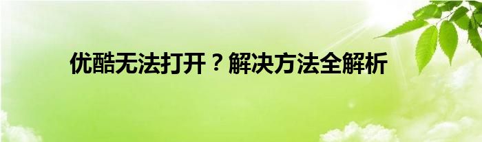 优酷无法打开？解决方法全解析