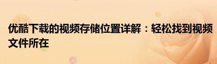 优酷下载的视频存储位置详解：轻松找到视频文件所在
