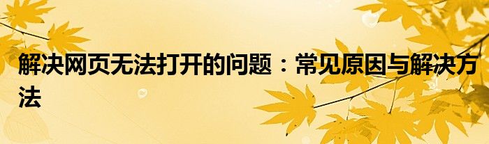 解决网页无法打开的问题：常见原因与解决方法