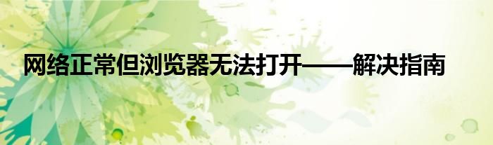 网络正常但浏览器无法打开——解决指南