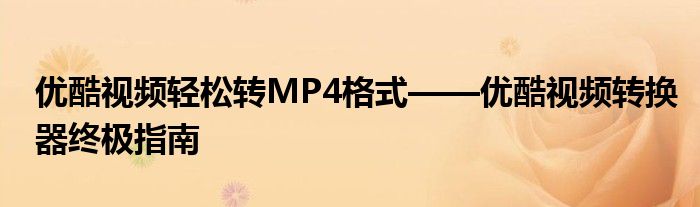 优酷视频轻松转MP4格式——优酷视频转换器终极指南