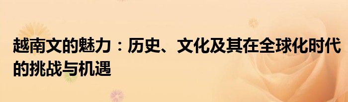 越南文的魅力：历史、文化及其在全球化时代的挑战与机遇