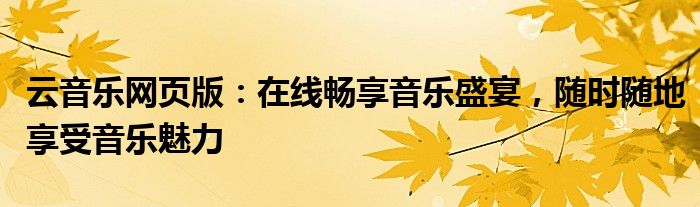云音乐网页版：在线畅享音乐盛宴，随时随地享受音乐魅力